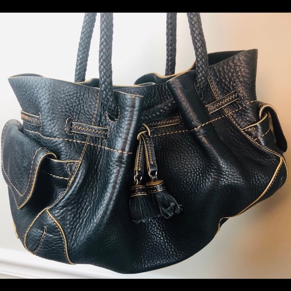 Nice Black Cole Haan Pebbled Leather Purse Tassel - Picture 8 of 9